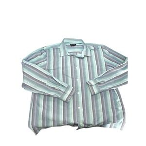 Men's‎ Michael Kors Michael Long Sleeve Button Up Shirt Blue/Green Stripe XXL